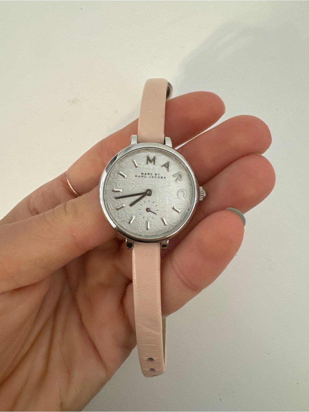 Marc By Marc Jacobs Pale Pink Leather Strap Silver-Tone Watch